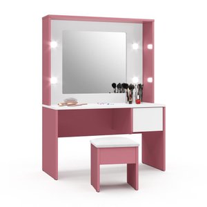 Penteadeira Infantil Diana Led Banqueta Rosa Branca Ofertamo