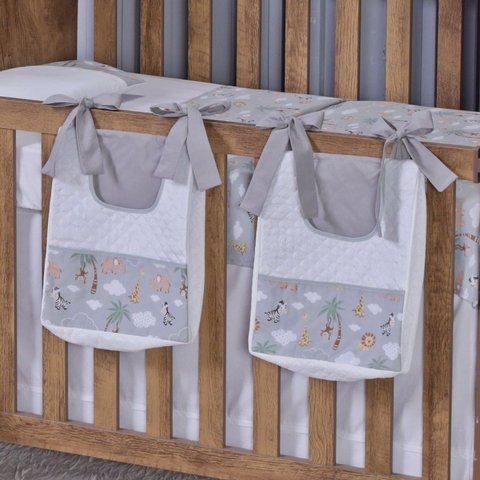 Porta Fralda Organizador Quarto de Bebê Menino Menina 2 Peças com Laço:safari Cinza