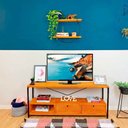 Ver imagem 1 de Rack de TV Industrial de Ferro e Madeira Style Square 2 Nichos de Gaveta e 1 Nicho Carvalho e Preto
