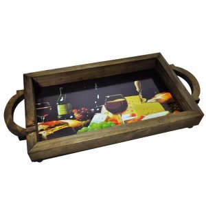 Bandeja Em Madeira Suporte Bebidas E Café Vinhos E Queijos