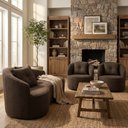 Ver imagem 1 de Kit de 01 Sofá Orgânico Curvo Feijão + 02 Poltronas Confortável Sala Estúdio Amore Bouclê Marrom - M