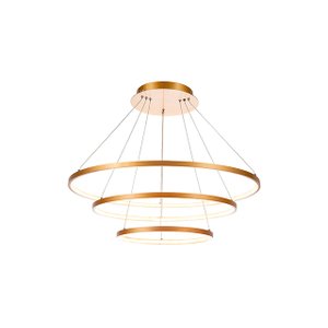 Lustre Pendente Moderno Dourado Anéis Led 3000k