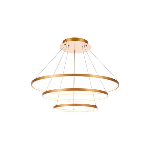Lustre Pendente Moderno Dourado Anéis Led 3000k