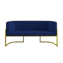 Ver imagem 4 de Sofá Namoradeira 2 Lugares Moderna Base Metal Gold Balaqui Azul Marinho
