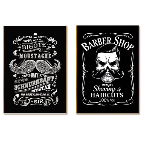 Kit 2 Placas MDF Barbearia Vintage Retrô Decoração A4 BR16