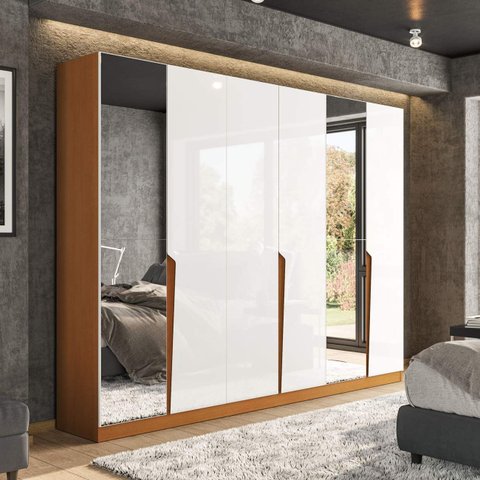 Guarda Roupa Casal 6 Portas e 4 Gavetas com Espelho 240848 Linha Porto Politorno Móveis