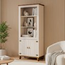 Ver imagem 1 de Estante Alta 2 Portas com Tampo Base e Pés em Madeira Maciça Joy Branco/Off White