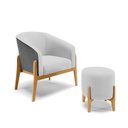 Ver imagem 1 de Kit Poltrona E Puff Preto Com Linho Cinza A05 Base Castanho