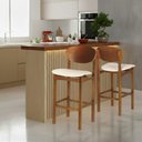 Ver imagem 2 de Jogo 3 Banquetas Samba Madeira Maciça Jequitibá Nozes Conforto e Qualidade Premium Corino Bege