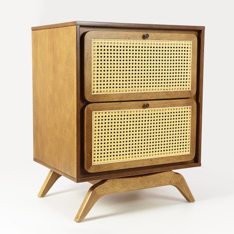 Mesa de Cabeceira Ricco 2 Gavetas Laminada com Palhinha Amêndoa