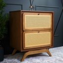 Ver imagem 2 de Mesa de Cabeceira Ricco 2 Gavetas Laminada com Palhinha Amêndoa