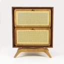 Ver imagem 3 de Mesa de Cabeceira Ricco 2 Gavetas Laminada com Palhinha Amêndoa