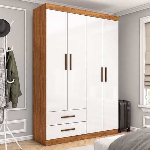 Guarda-roupa Solteiro Genova 4 Portas 2 Gavetas Cinamomo/branco - Carioca Móveis