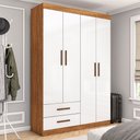 Ver imagem 1 de Guarda-roupa Solteiro Genova 4 Portas 2 Gavetas Cinamomo/branco - Carioca Móveis