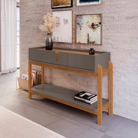 Aparador 2 Gavetas Lizz Cinza Perola/cedro - Casa D Móveis