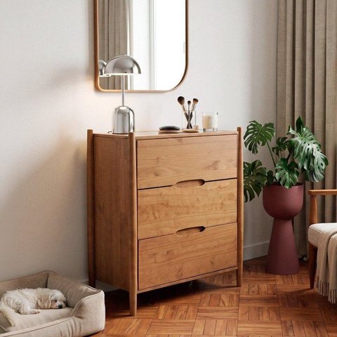 Cômoda com 3 Gavetas e Porta Jóias Madeira Maciça Baru CabeCasa MadeiraOriginals Marrom/Cacau