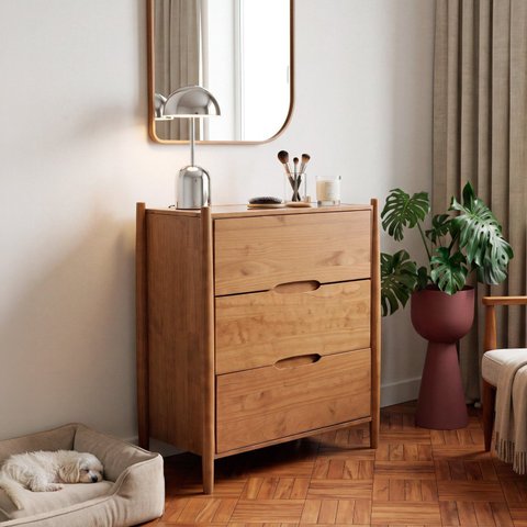 Cômoda com 3 Gavetas e Porta Jóias Madeira Maciça Baru CabeCasa MadeiraOriginals Marrom/Cacau