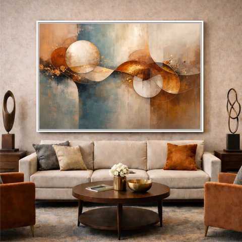 Quadro Abstrato Moderno Ciclos da Vida - 123x83 Cm Moldura Branca