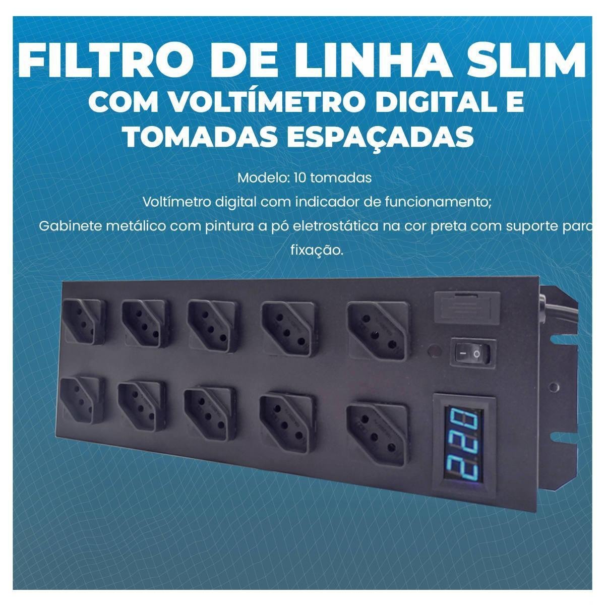 Filtro De Linha Com Voltímetro Digital 10 Tomadas 10A Emplac - 2