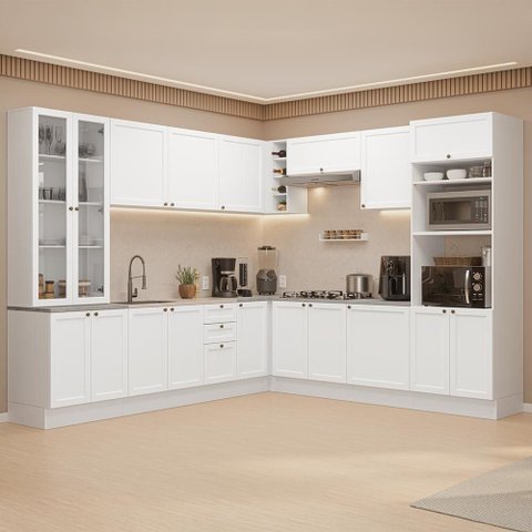 Armário de Cozinha Completa de Canto 549 cm Branco Vik Madesa 01