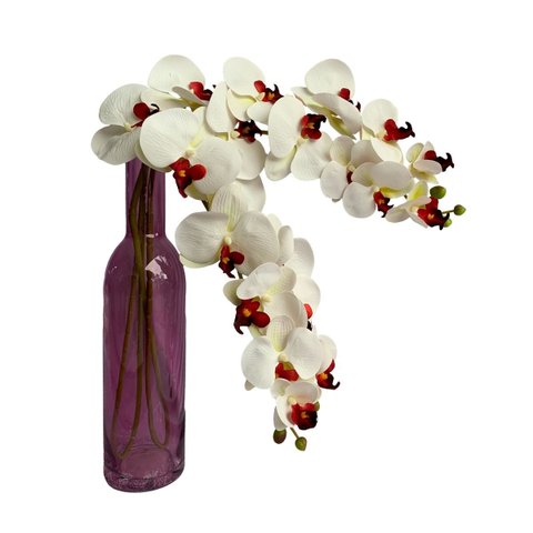 Kit 5 Flores Orquídeas Artificiais 110cm Silicone Branco para Ambientes Elegantes