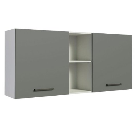 Armário de Cozinha Aéreo 150 cm 2 Portas e 2 Nichos Branco/Cinza Agata Madesa