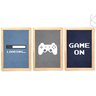 Kit 3 Quadros Decorativos Game On Video Game vidro moldura:Pinus - 1