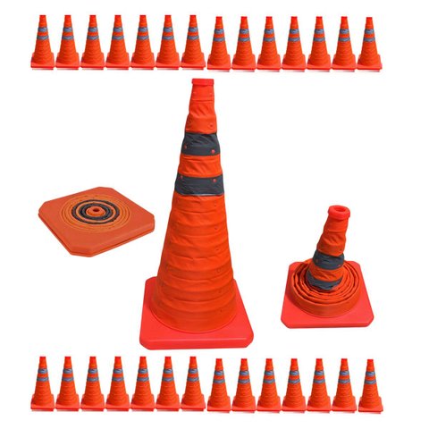 Cone Rodovia Kit 28 Uni Retratil Flexivel Segurança Transito Obra Sinalizaçao Emergencia Dobravel Es