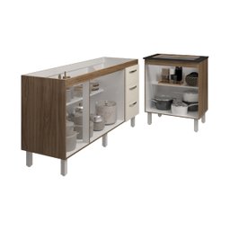 Cozinha Balcão Armário Gabinete de Pia 150 cm Deise e Balcão Fran para Fogão Cooktop 4 Bocas Savana  - 5