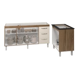 Cozinha Balcão Armário Gabinete de Pia 150 cm Deise e Balcão Fran para Fogão Cooktop 4 Bocas Savana  - 4