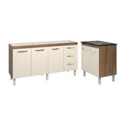 Cozinha Balcão Armário Gabinete de Pia 150 cm Deise e Balcão Fran para Fogão Cooktop 4 Bocas Savana  - 1