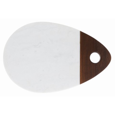 Tábua para Servir 30,5 Cm Mármore Branco e Madeira Oxford