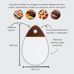 Tábua para Servir 30,5 Cm Mármore Branco e Madeira Oxford - 2