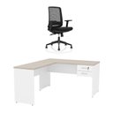 Ver imagem 1 de Mesa de Escritório em L 140x60cm com Gaveta + Cadeira Ergonômica Reclinável