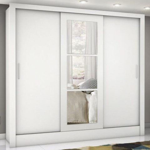 Guarda-Roupa Casal Lara 3 Portas 3 Gavetas com Espelho Branco - Pnr Móveis