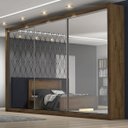 Ver imagem 1 de Guarda-roupa Casal Paris 3 Portas 6 Gavetas Espelhado 100% Mdf Braúna - Pnr Móveis