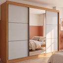 Ver imagem 1 de Guarda Roupa Casal 100% MDF 3 Portas de Correr 6 Gavetas com Espelho e Cabideiros 273x230x62cm