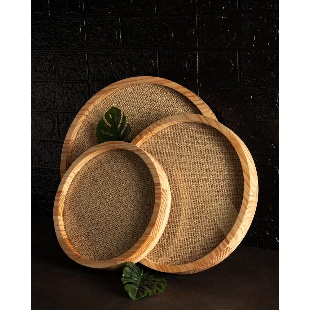 Bandeja Redonda Woodart de Madeira e Sisal Pinus 34cm - 2