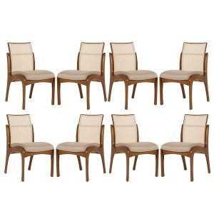 Kit 8 Cadeiras para Mesa de Jantar Lisboa com Encosto em Tela Madeira Maciça Linho Bege M58 Rmi