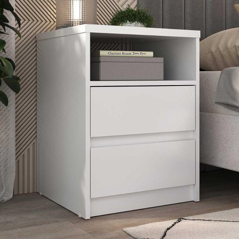 Mesa de Cabeceira Quarto 45cm C/ 2 Gavetas e Nicho 100% Mdf Cor:branco