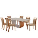 Ver imagem 2 de Mesa Ellis 180cm Tampo Laqueado com Vidro com 6 Cadeiras Munique Linho Palha/imbuia Natural/off