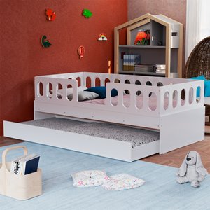 Cama Infantil Lara Solteiro com Cama Auxiliar Branco - Baby Mobília