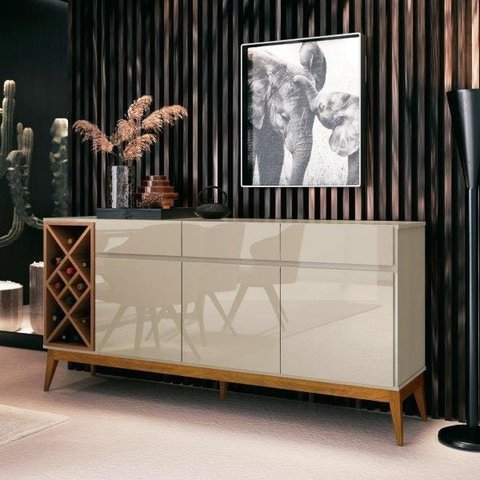 Buffet Grande Aparador 173cm Passion 3 Portas Gavetas Off Wh