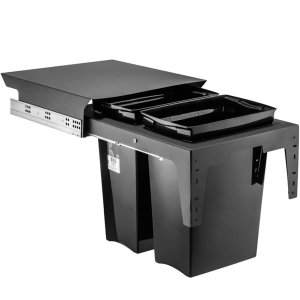 Lixeira Deslizante Dupla 30l Ecológica para Cozinha Master Preta