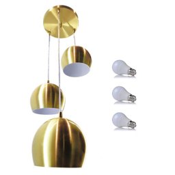 Kit Pendente Bola Dourado Escovado /3 3003 + Lâmpada - 1