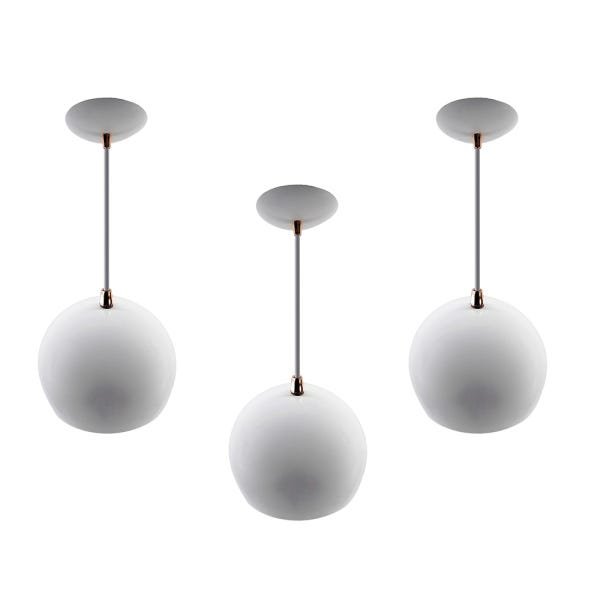 Kit 3 Pendente Bola Branco/Cobre /1 3001