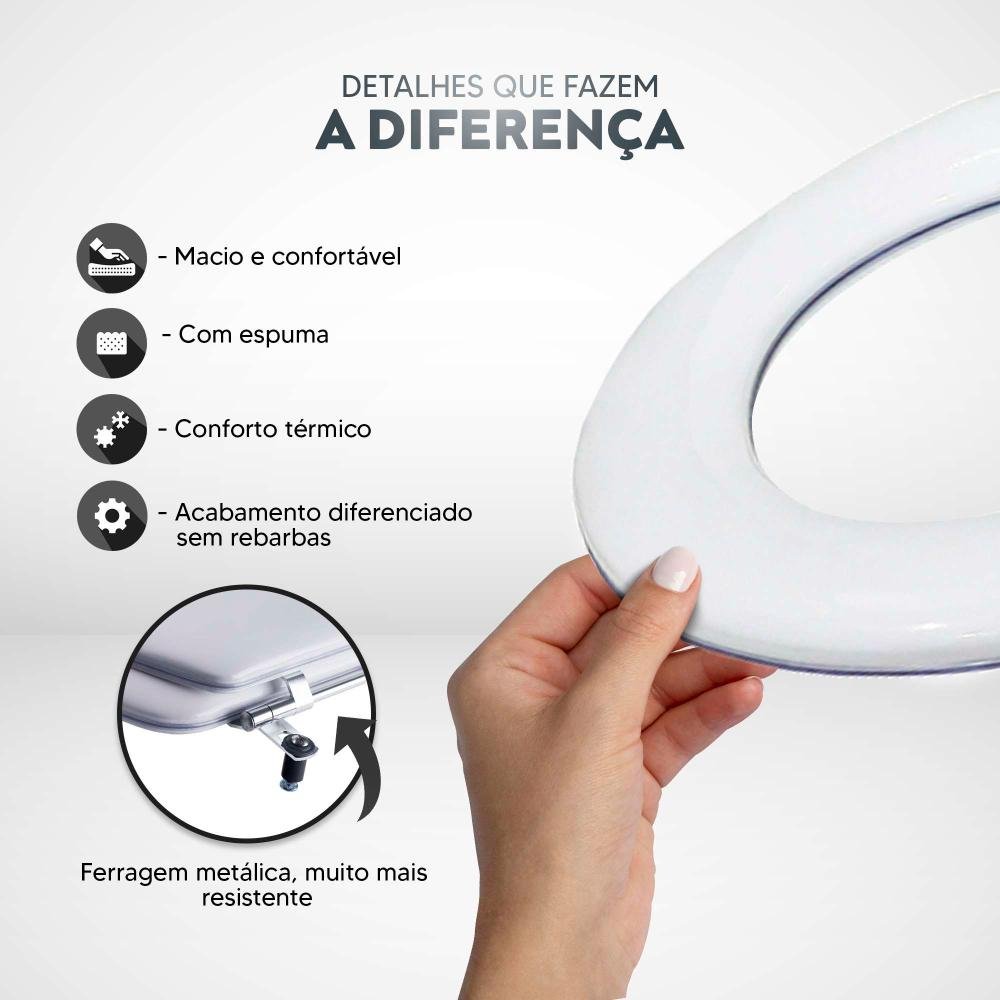 Assento Sanitario Almofadado Oxford Branco para Vaso Deca - 3