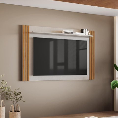 Painel para TV Rack Sala Ate 65 Polegadas com Prateleira 160cm Ripado MDF Off White/Freijo - Notavel