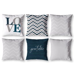 Kit 6 Almofadas Cheias 40cm X 40cm Decorativas Estampadas Digital Sala Sofá Quarto Chevron Cinza - 1