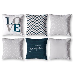 Kit 6 Almofadas Cheias 40cm X 40cm Decorativas Estampadas Digital Sala Sofá Quarto Chevron Cinza